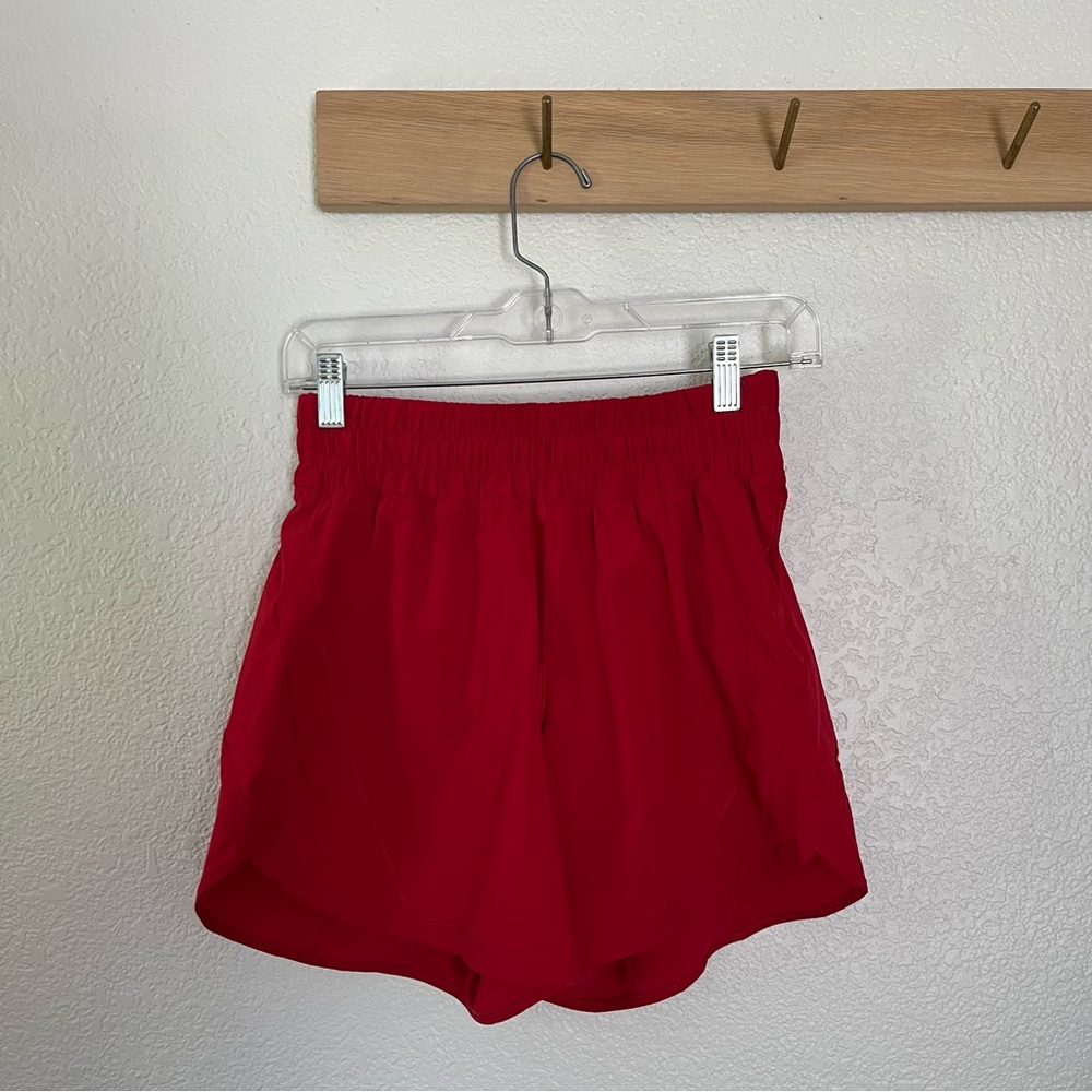 Lululemon Track That High-Rise Lined Short 5" in red